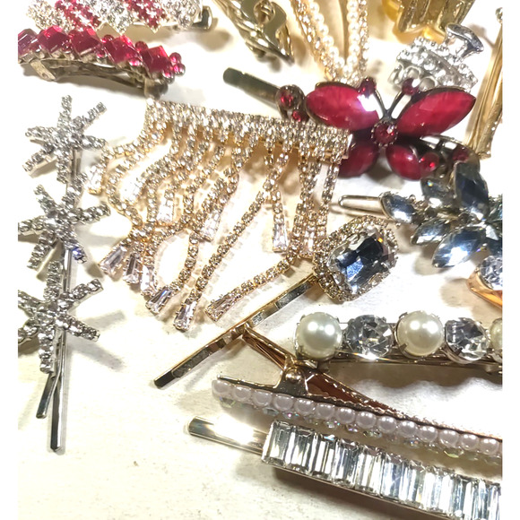 Junk Drawer Lot Hair Barrettes Tension Clips Bobby Pins Christmas Party Fun - Picture 4 of 16